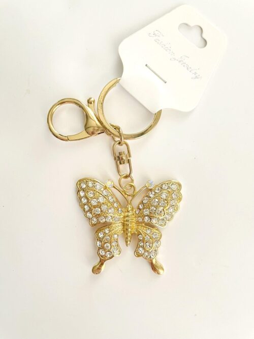 Prívesok na kľúče Motýľ Butterly gold crystal