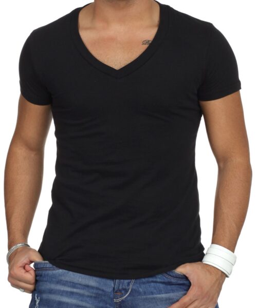 wasabi men t shirt v cut deep black 58827