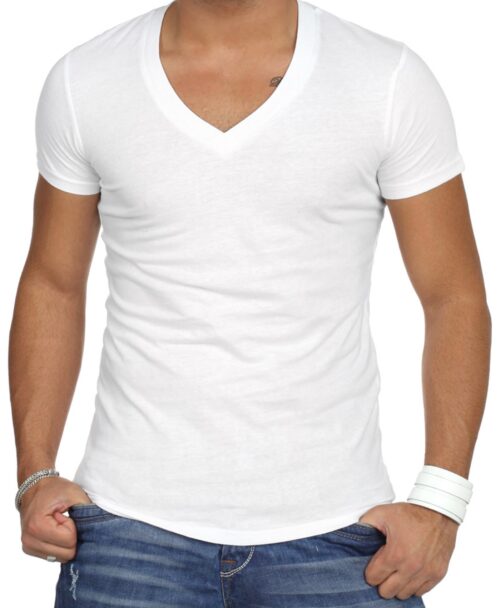 wasabi men t shirt v cut deep white 58826