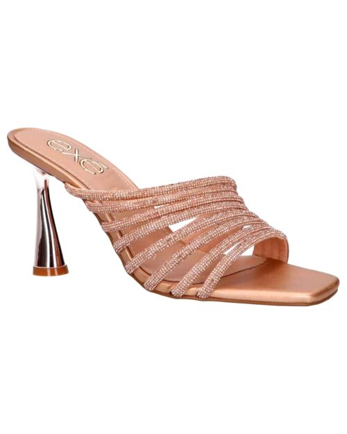 EXE Dámske luxusne sandale na podpatku ELINA strass pink gold