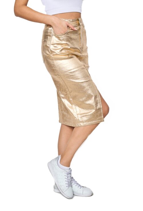 Zlatá metalická sukňa s rozparkami gold midi