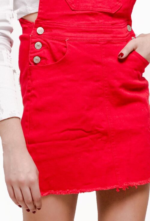 Damske riflove mini šaty sukna na traky cervene red
