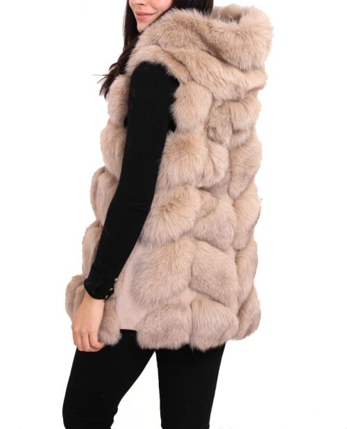 Hooded Fur Sleeveless Solid fox liska vesta kozusina s kapucnou 1