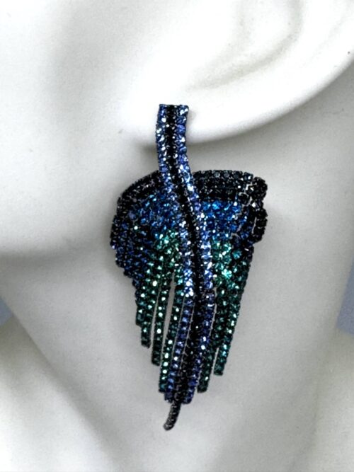 Dámske spolocenske náušnice visiace strass blue crystal